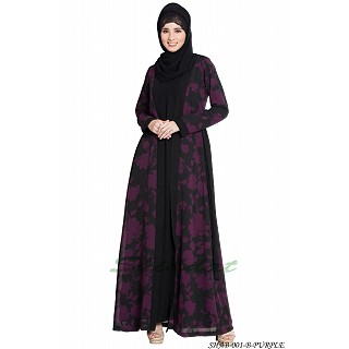 Shrug abaya- Black-Purple print